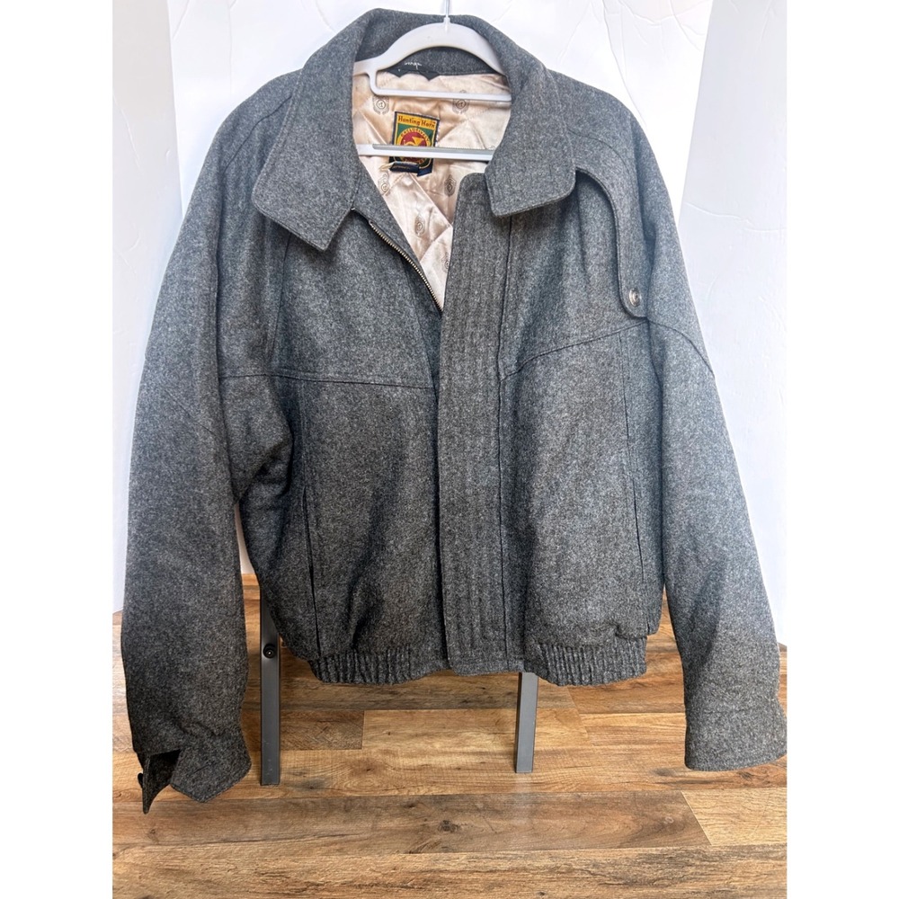 Vintage Hunting Horn J Riggings Wool Blend Bomber‎ Jacket Mens XL Gray Y2K